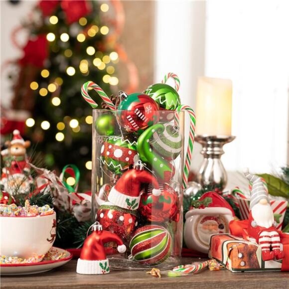 70ct Elf Christmas Ornaments Set, Red Green‎ White Shatterproof Ball Decorations - Picture 4 of 7